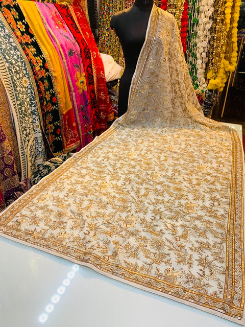 Women's Embroidered Cream Georgette Dupatta with Sequence Work (D481)