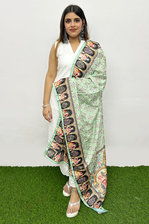 Light Green Color Poly Silk Digital Graphic Printed Ethnic Dupatta Chunni For Party Wear (D67)