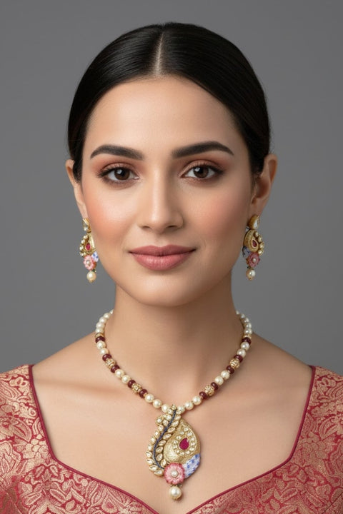 Gold Plated Bridal Premium Kundan Pendant Set (D78)