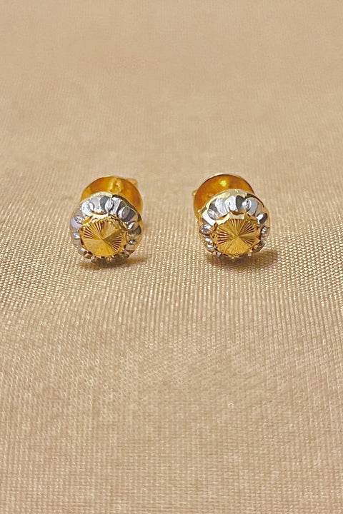 22 KT Gold Round Silver Tone Engraved Studs (D78)