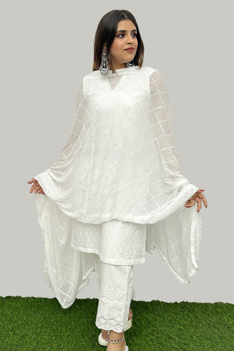 White Color Women's Embroidered Chiffon Dupatta For Party Wear (D79)