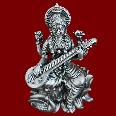 925 Pure Silver Saraswati Ji Idol For House Warming (D7)