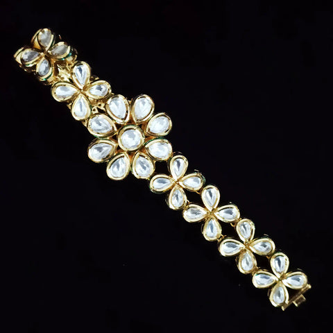 Gold Plated Kundan Work Openable Bracelet (Design 82)