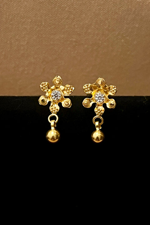 22 KT Gold Flower Diamond Dangle Studs (D83)