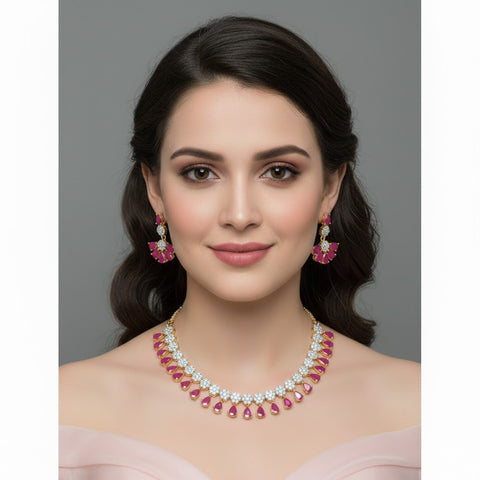 American Diamond and Semi-Precious Designer Necklace Set (D865)