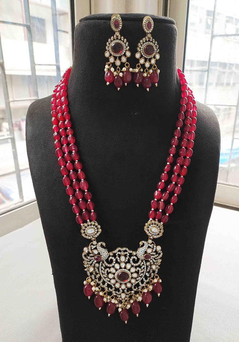 Designer Beaded Semi Precious American Diamond Necklace With Earrings (D893)