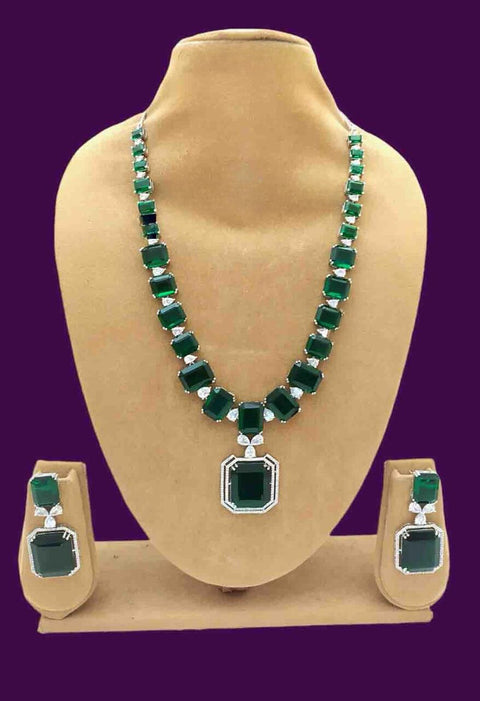 Green Color American Diamond Necklace with Earrings (D897)