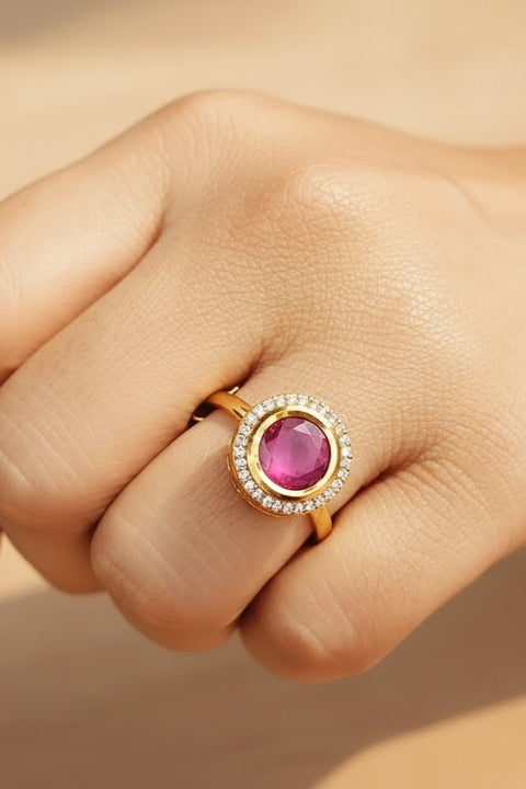 Red Designer Gold Plated Kundan Ring (Design 71)