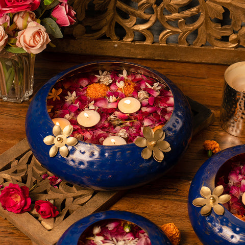 Handmade Decorative Bowl Set Decorative Curved Urli Set Of 3 (Design 161)