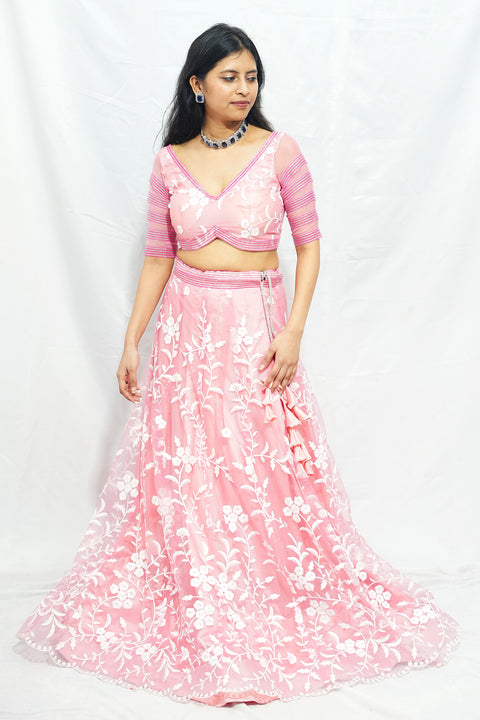 Pretty Pink Color Net Embroidered Work Lehenga For Party Wear (D393)