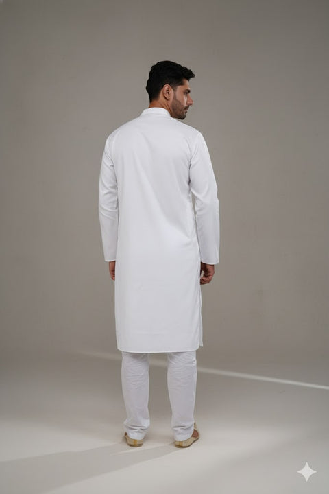 Designer Men's White Color Cotton Kurta Pajama With Self Print (D262)