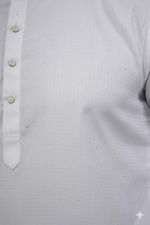 Designer Men's White Color Cotton Kurta Pajama With Self Print (D262)