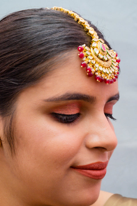 Designer Gold Plated Royal Kundan Maangtikka (D112)