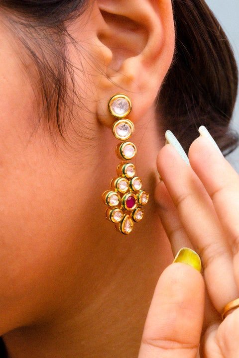 Gold Plated Beautifully Royal Kundan & Ruby Beaded Earrings (E767)