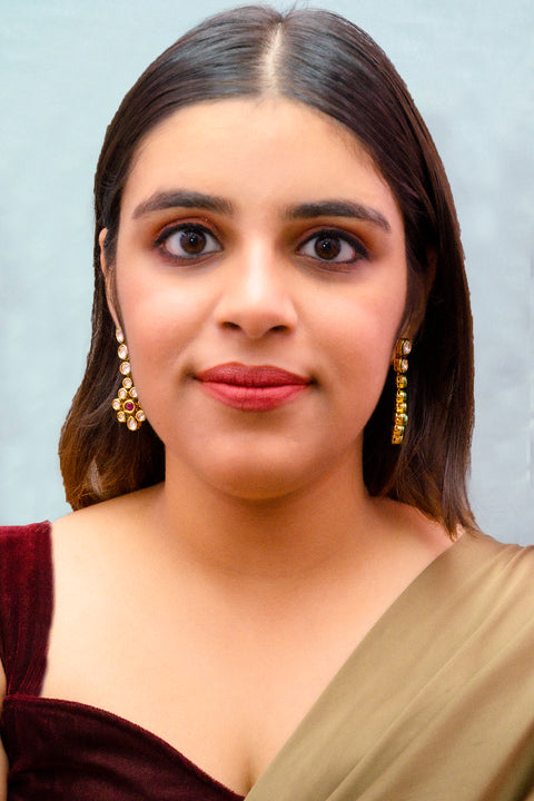 Gold Plated Beautifully Royal Kundan & Ruby Beaded Earrings (E767)