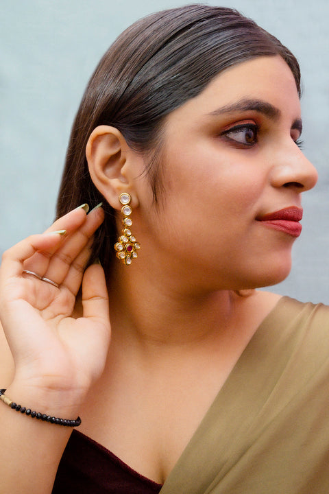 Gold Plated Beautifully Royal Kundan & Ruby Beaded Earrings (E767)