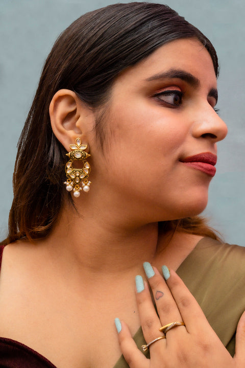 Gold Plated Beautifully Royal Kundan Beaded Earrings (E769)