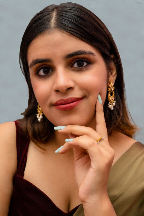 Gold Plated Beautifully Royal Kundan Beaded Earrings (E769)