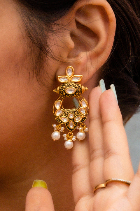 Gold Plated Beautifully Royal Kundan Beaded Earrings (E769)