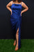 Designer Blue Color Cowl Neck With Spaghetti Strap Satin Dress For Party Wear (D24A)