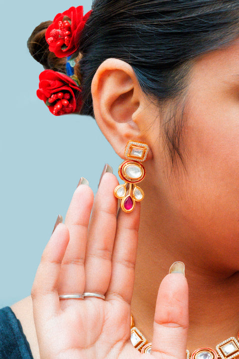 Designer Gold Plated Royal Kundan Necklace With Earrings (D867)