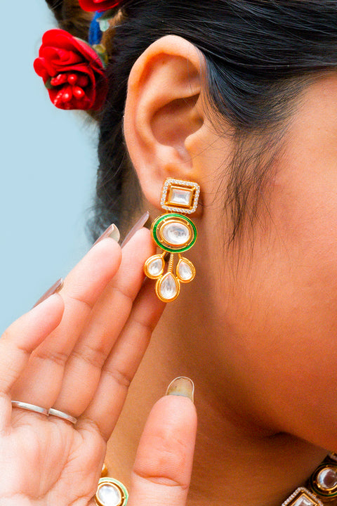 Designer Gold Plated Royal Kundan Necklace With Earrings (D867)