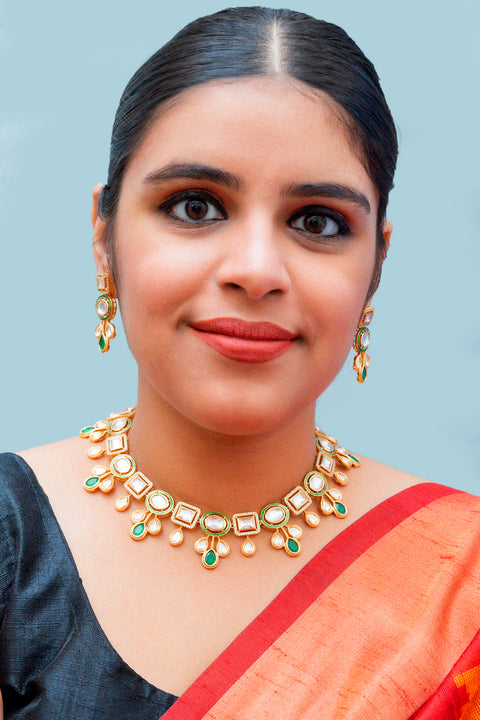 Designer Gold Plated Royal Kundan Necklace With Earrings (D867)