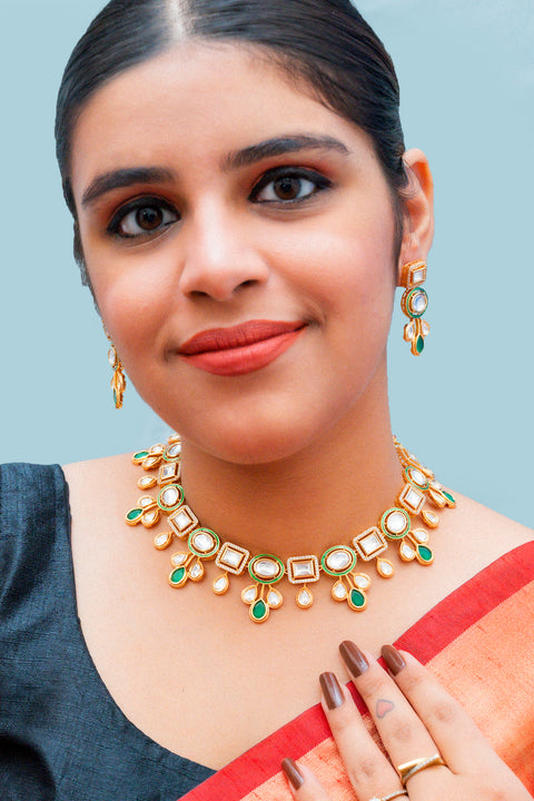 Designer Gold Plated Royal Kundan Necklace With Earrings (D867)