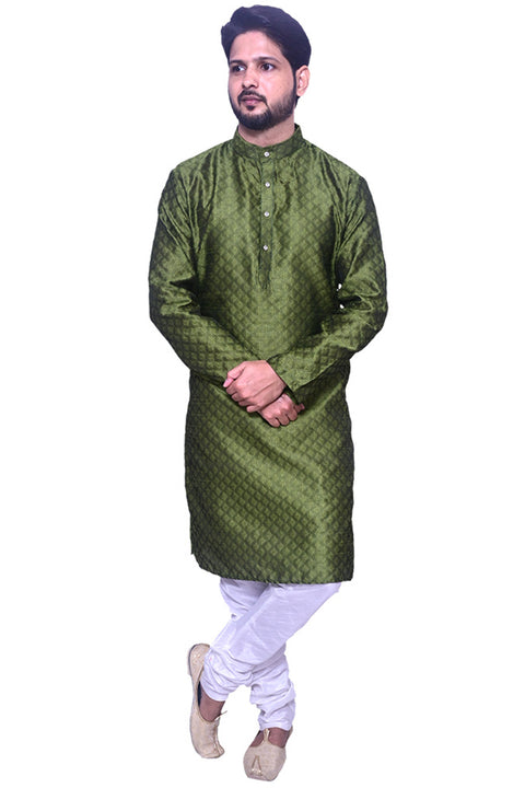 Designer Mehendi Green Color Silk Kurta Pajama (D106)