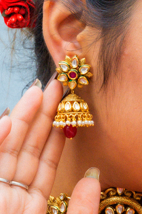 Designer Gold Plated Royal Kundan Choker Style Necklace with Earrings (D861)