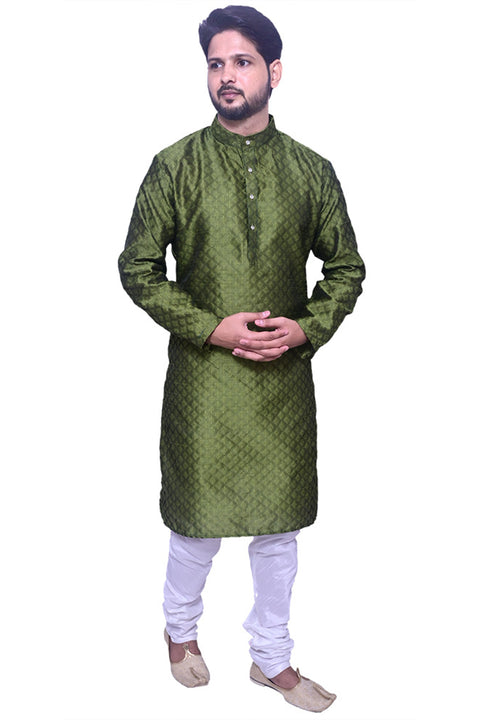 Designer Mehendi Green Color Silk Kurta Pajama (D106)
