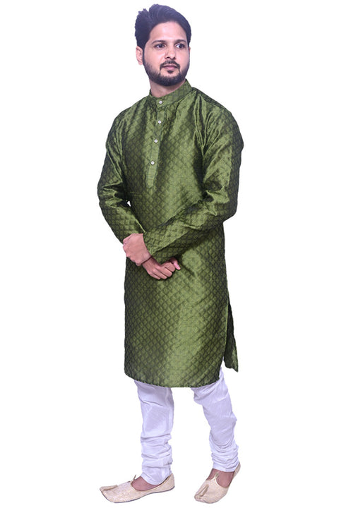 Designer Mehendi Green Color Silk Kurta Pajama (D106)