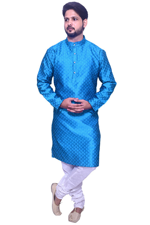Designer Blue Color Silk Kurta Pajama (D104)