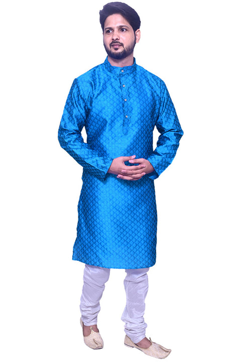 Designer Blue Color Silk Kurta Pajama (D104)
