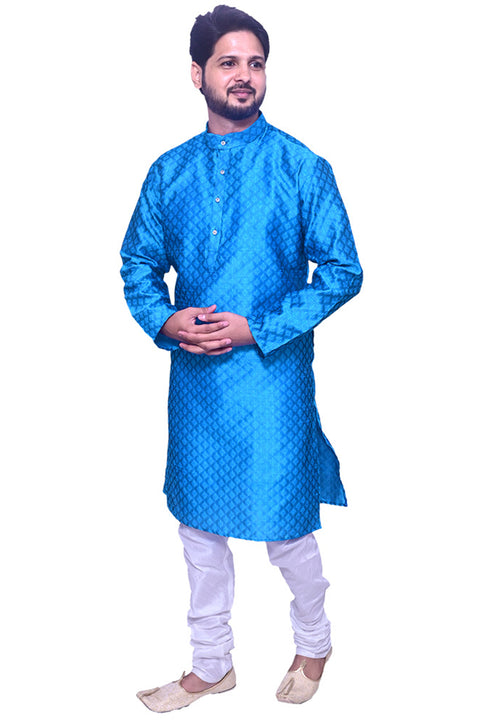 Designer Blue Color Silk Kurta Pajama (D104)