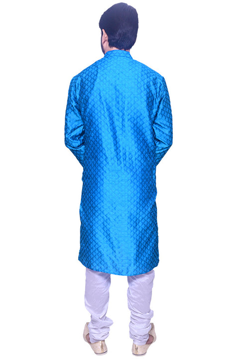Designer Blue Color Silk Kurta Pajama (D104)