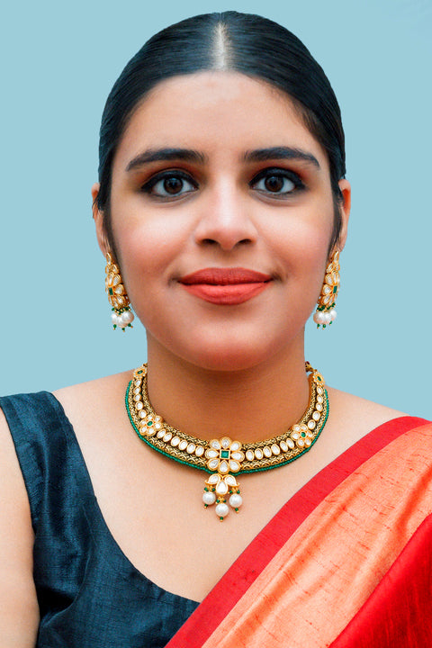 Designer Gold Plated Royal Kundan Necklace With Earrings (D866)