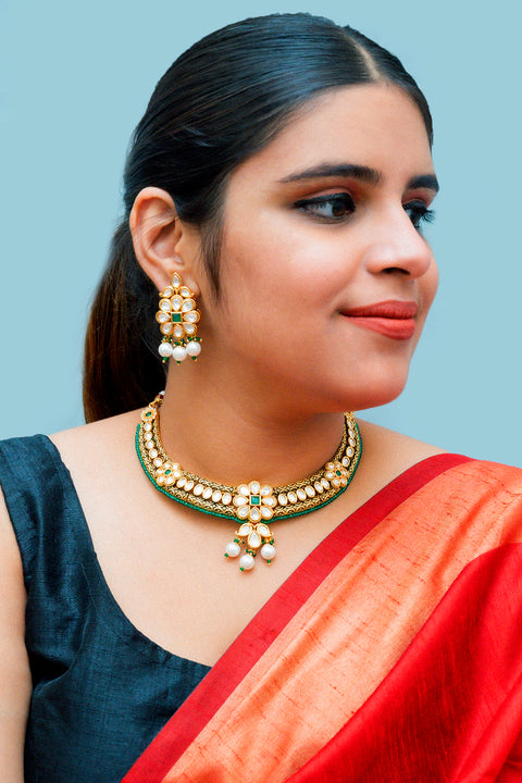 Designer Gold Plated Royal Kundan Necklace With Earrings (D866)