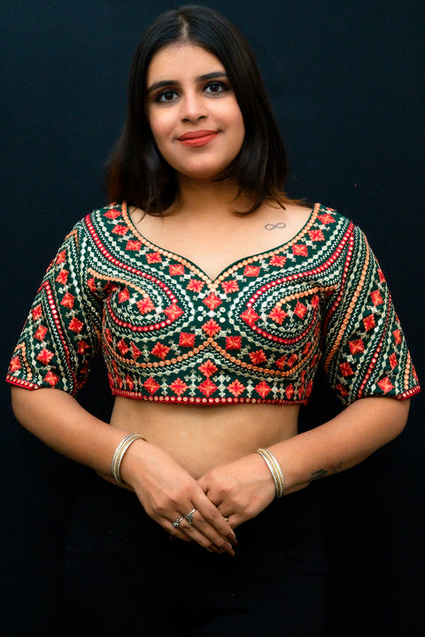 Green Georgette Embroidered Readymade Blouse (Design 1647)