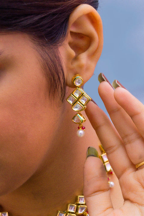 Designer Gold Plated Two Layer Royal Kundan Necklace with Earrings (D276)
