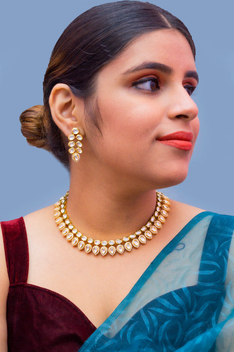 Designer Two Layer White Kundan Necklace with Earrings (D179)