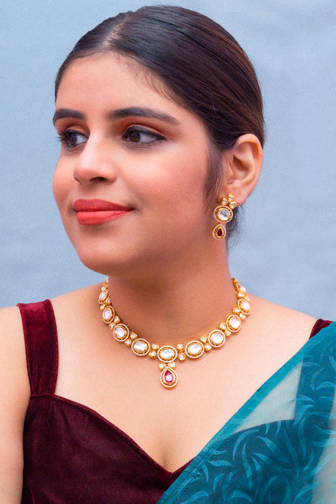 Designer Royal Kundan & Ruby Necklace with Earrings (D403)