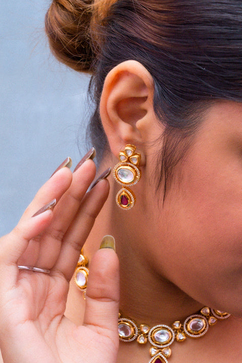 Designer Gold Plated Royal Kundan Necklace with Earrings (D404)
