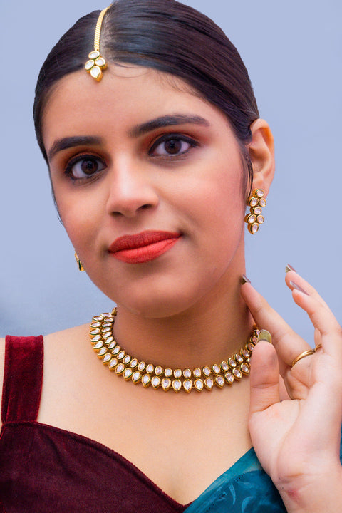 Designer Gold Plated Royal Kundan Necklace with Earrings (D365)