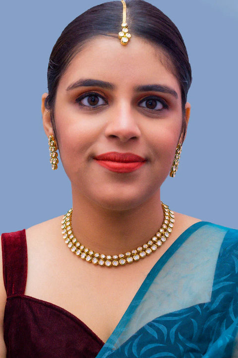 Gold Plated Circular Kundan Design Necklace Set (D949)