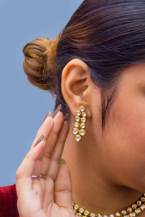 Gold Plated Circular Kundan Design Necklace Set (D949)