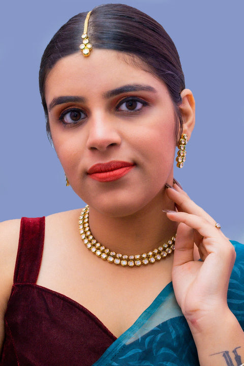 Gold Plated Circular Kundan Design Necklace Set (D949)