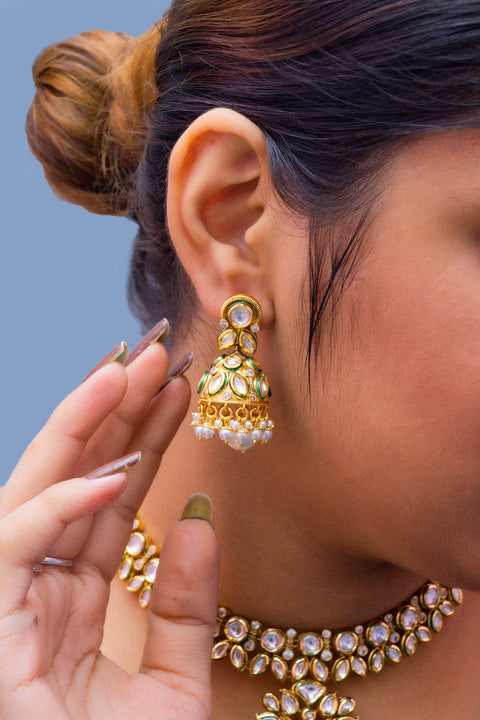 Designer Gold Plated Royal Kundan Necklace with Earrings (D234)