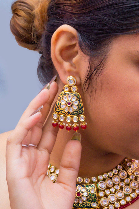 Designer Multi Layer Royal Kundan with Enamel Print Necklace with Earrings (D301)
