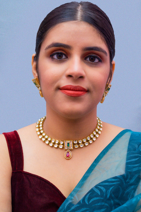 Designer Royal Kundan Ruby & Emerald Necklace with Earrings (D877)
